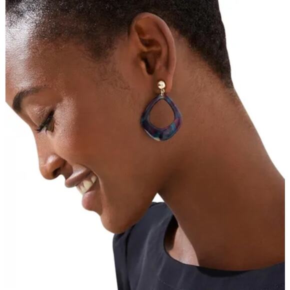 NWT LOFT Geo Black Marbleized Resin 1 3/4" Drop Earrings - Picture 2 of 4